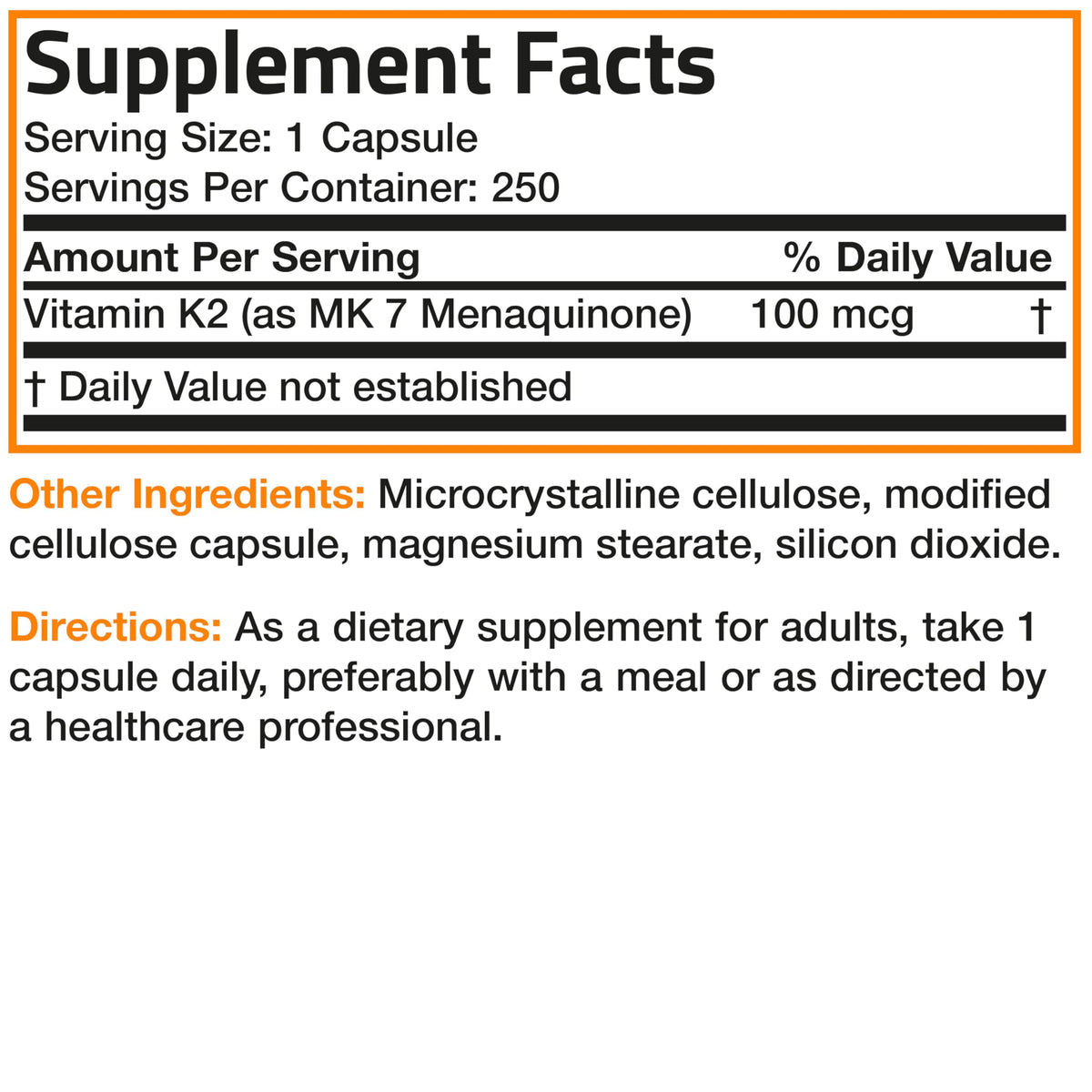 Bronson Flavored Vitamin K2 Capsules Support Strong Bones 100Mcg Adult