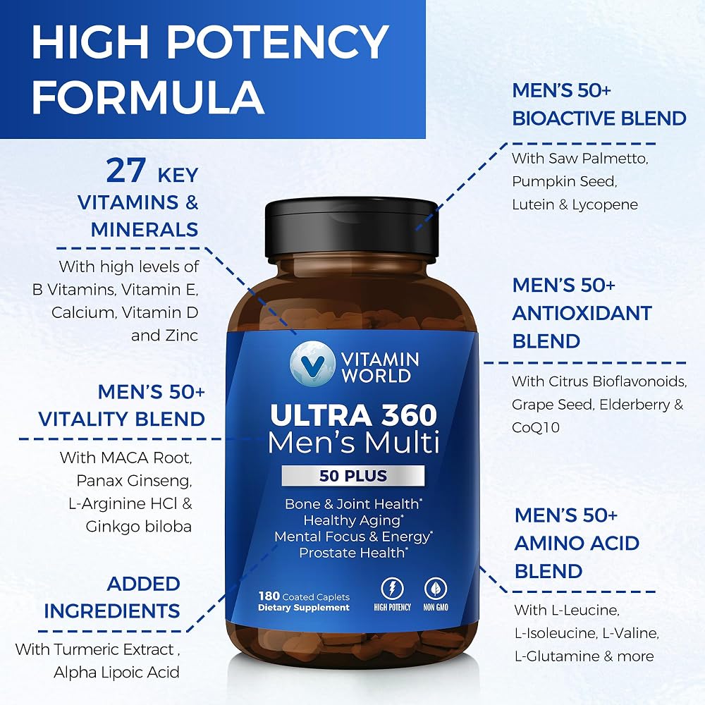 Vitamin World Ultra 360 Multivitamin for Men Over 50 - 180 Caplets - image 3