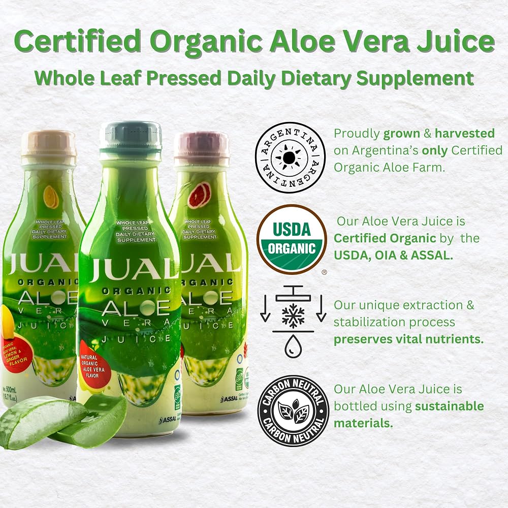 JUAL Healthy Organic Aloe Vera Juice drink- Grapefruit Flavor - Aloe