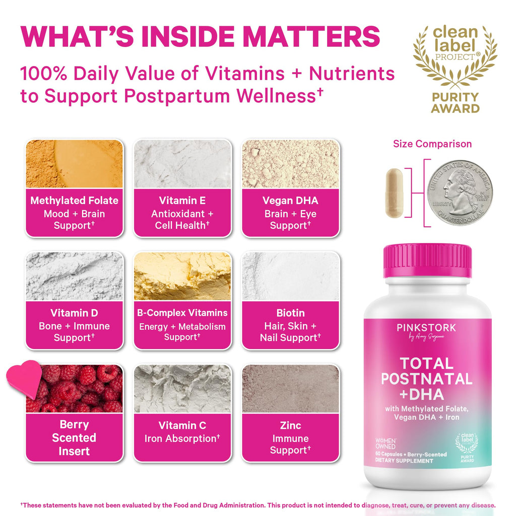 Pink Stork Total Postnatal + DHA with Iron - 60 Capsules - image 2
