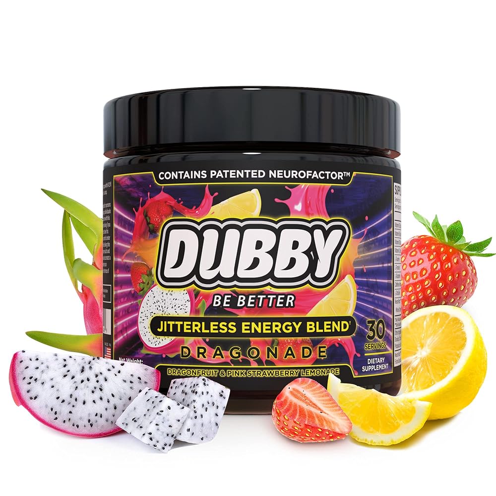 Dubby Sugar Free Energy Drink Powder Dragon Fruit Strawberry - 30 Servings