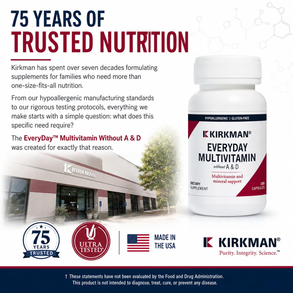 Kirkman Everyday Multivitamin Without Vitamins A & D - 180 Capsules - image 5