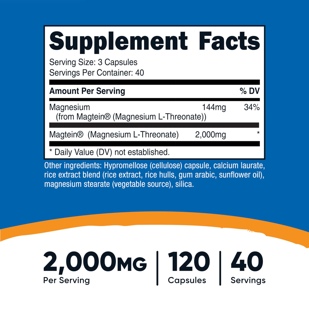 Nutricost Magnesium L-Threonate Magtein 2000mg - 120 Capsules - image 2