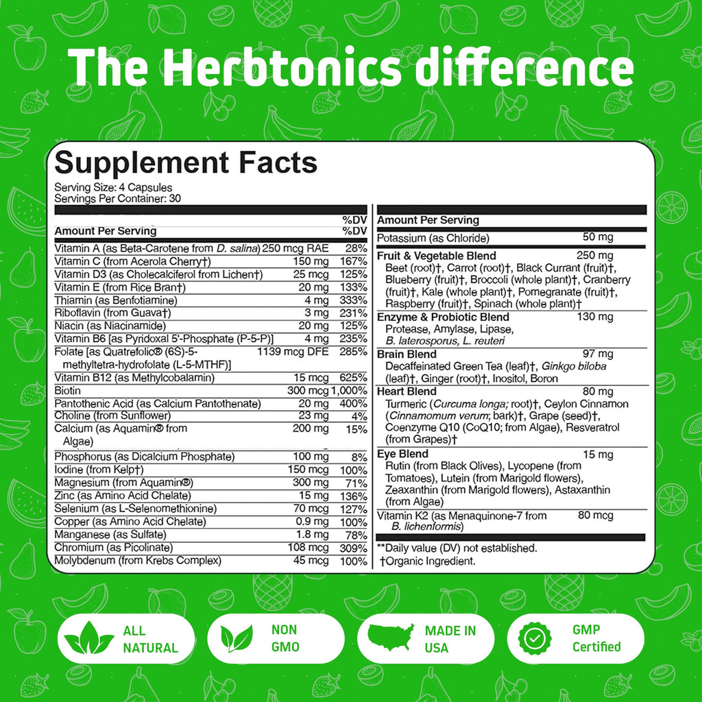 Herbtonics Whole Food Multivitamin with Probiotics - 120 Capsules - image 5