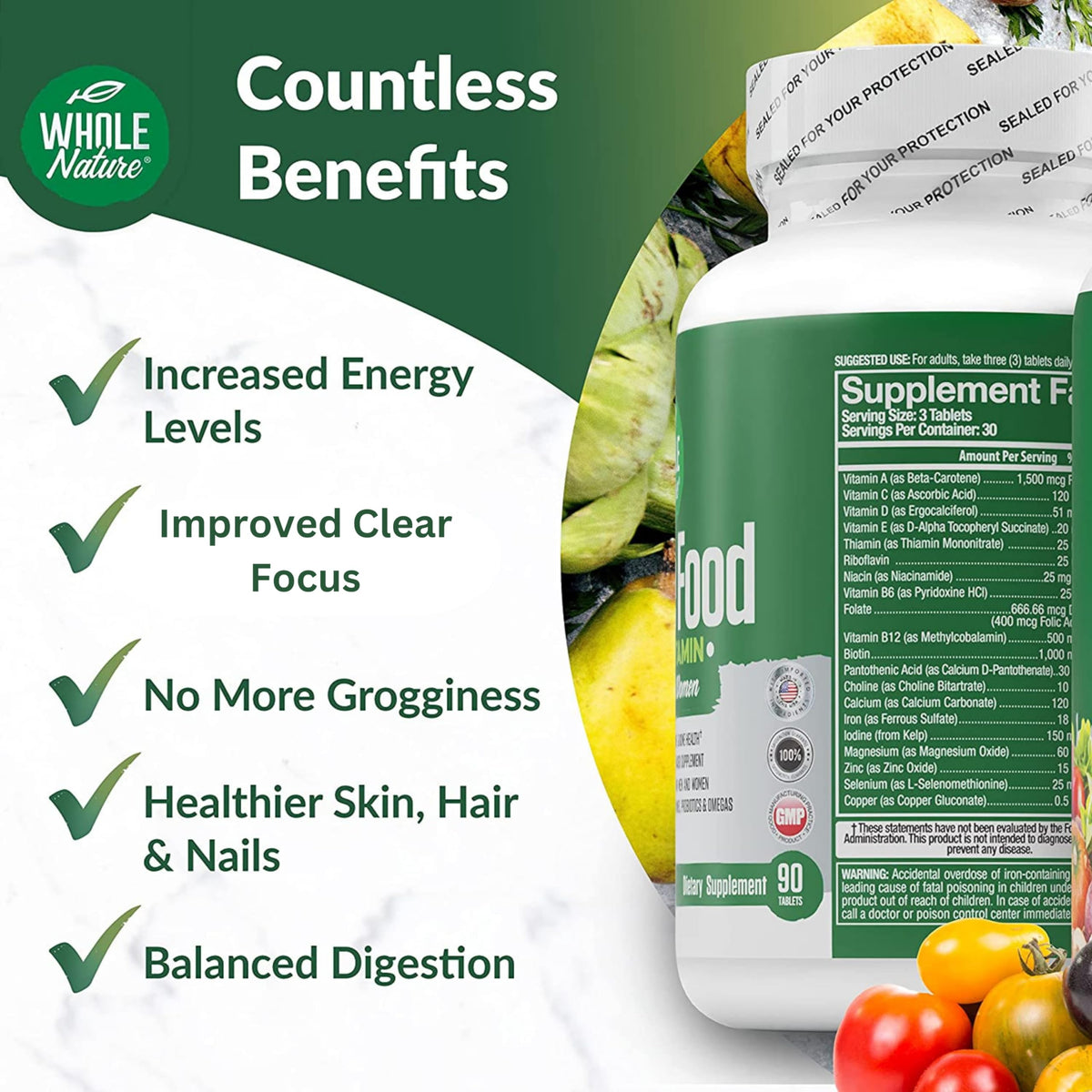 Whole Nature Whole Food Multivitamin for Men and Women - 90 Capsules - image 3