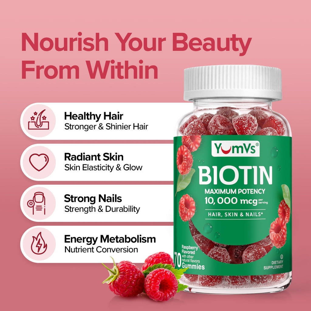 YUM-V'S Biotin Gummies 10,000 mcg for Hair, Skin & Nails - 70 Count - image 3