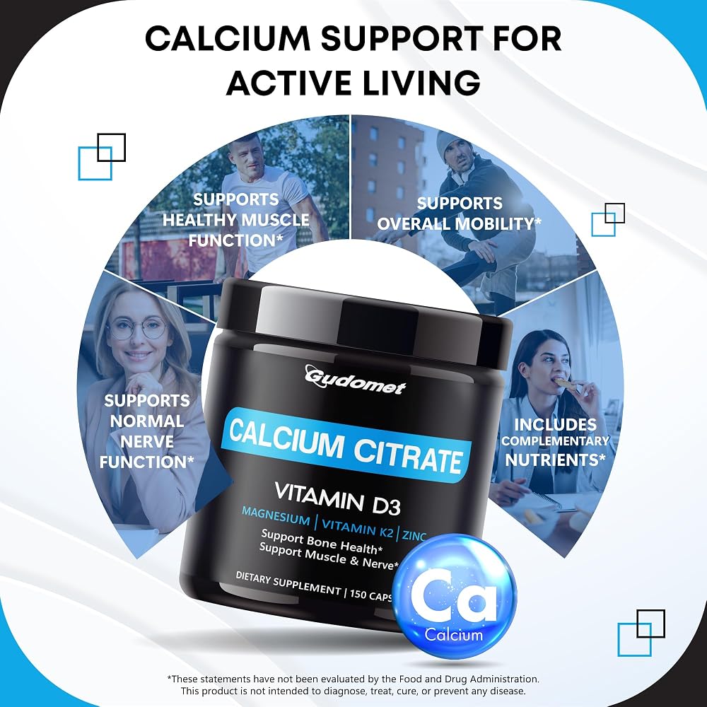 GUDOMET Calcium Citrate with D3 K2 Magnesium & Zinc - 150 Capsules - image 3