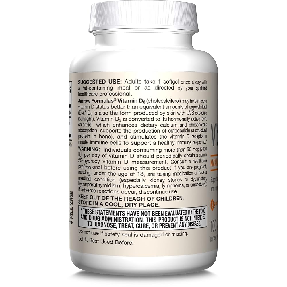 Jarrow Formulas Vitamin D3 5000 IU Bone & Immune Support - 100 Softgels - image 9