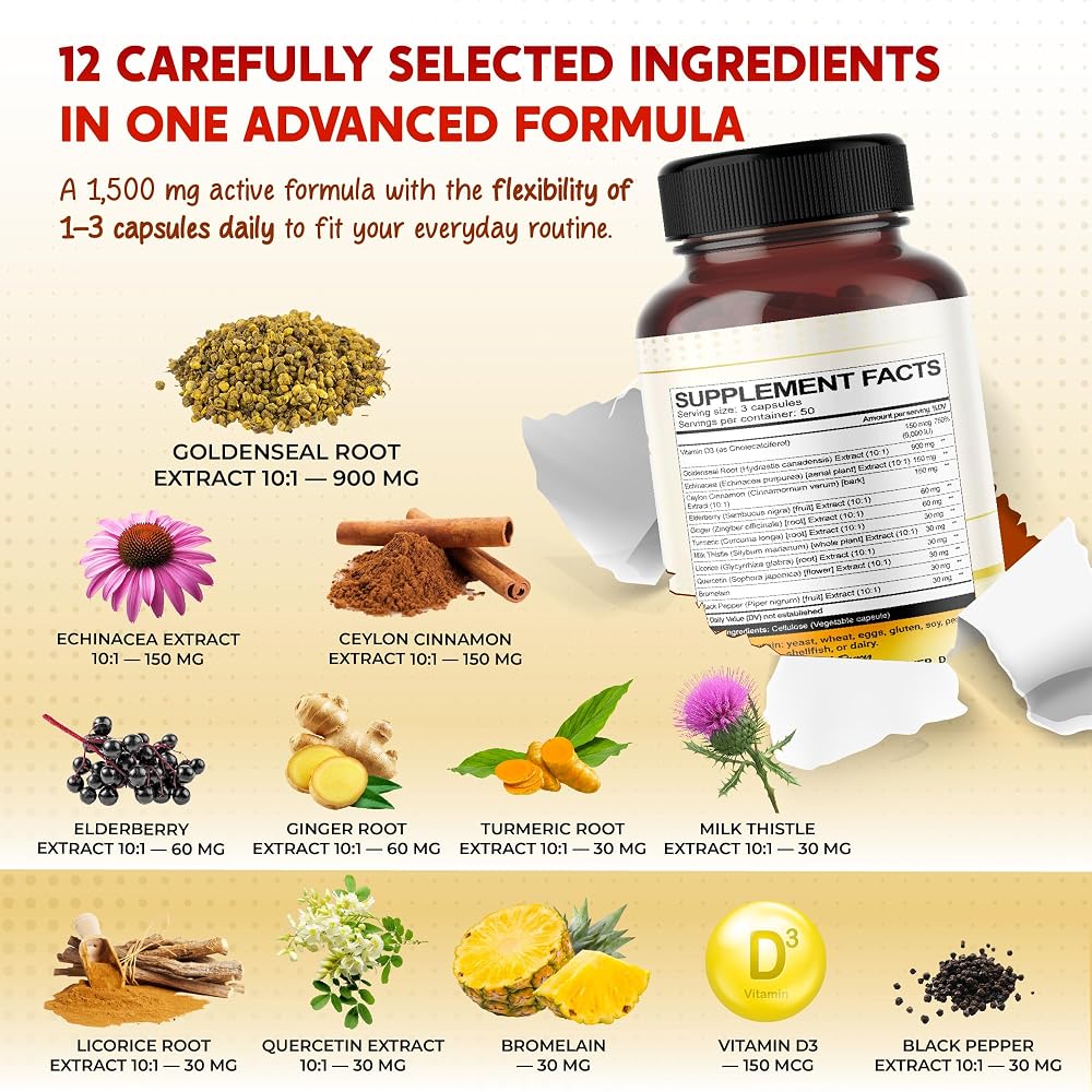 PeakPury Goldenseal Root 1500 mg with Echinacea - 150 Capsules - image 4