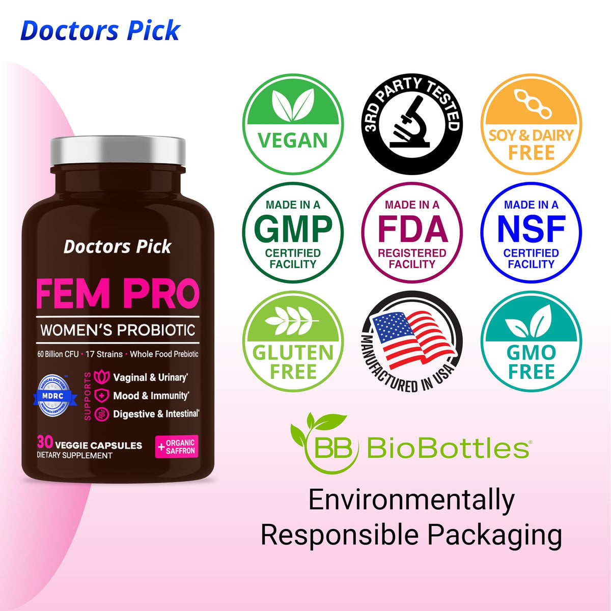 Doctors Pick Fem Pro Probiotics for Women. Vaginal