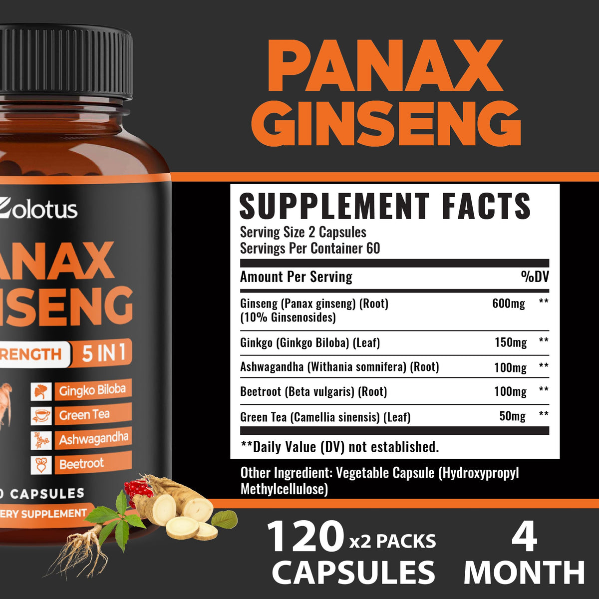 Zolotus Korean Red Panax Ginseng with Ginkgo Biloba - 120 Capsules - image 4