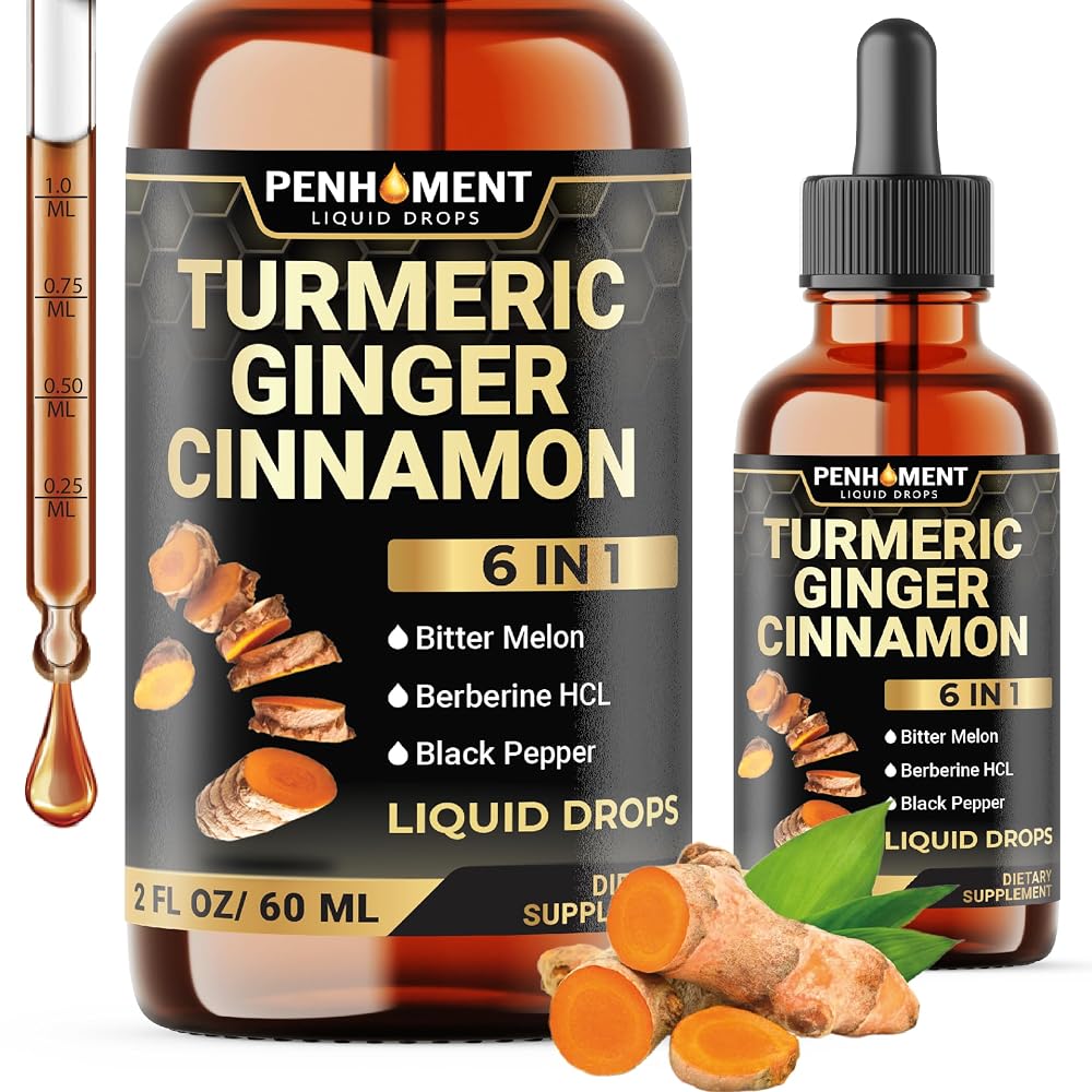 Penhoment 6in1 Liquid Turmeric Curcumin with Ginger & Berberine - 2 Fl Oz
