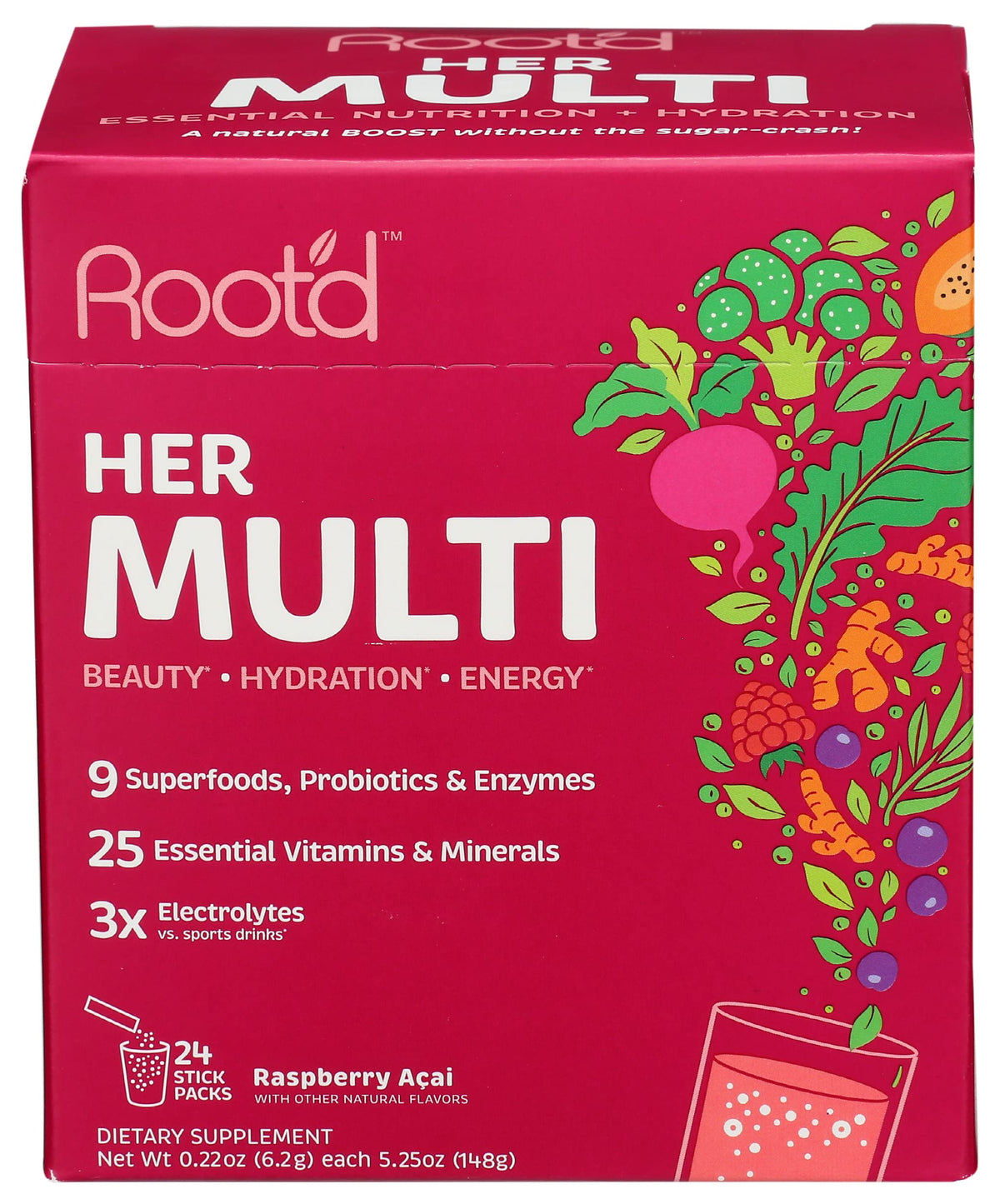 Root'd Multivitamin Drink Mix for Women Fizzy Acai - 24 Pack