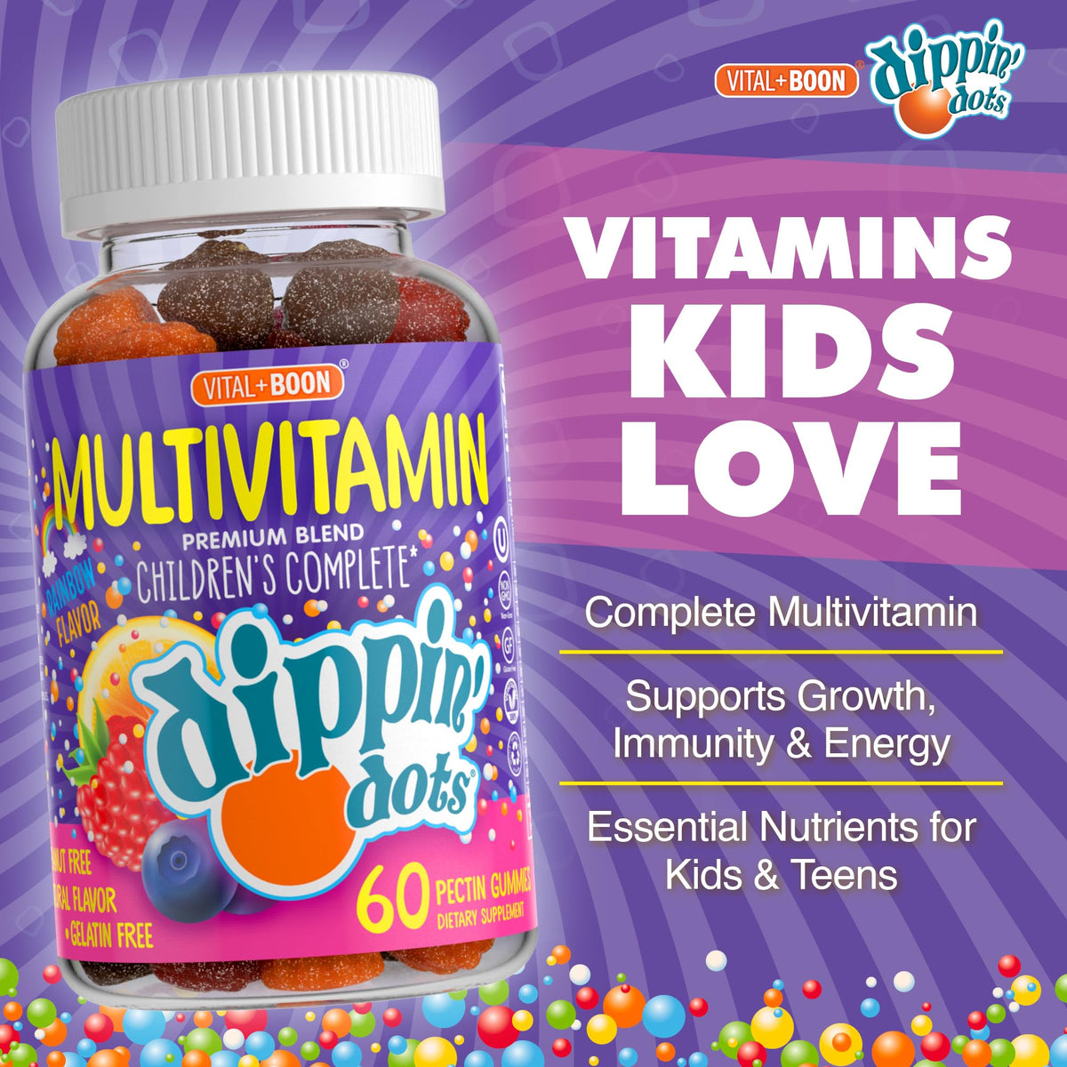 Vital+Boon Dippin' Dots Kids Multivitamin Gummies Rainbow Fruit - 60 Gummies - image 2