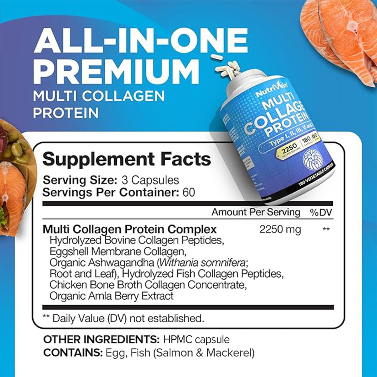 Nutrivein Premium Multi Collagen Capsules 2250mg - 180 Capsules - image 2
