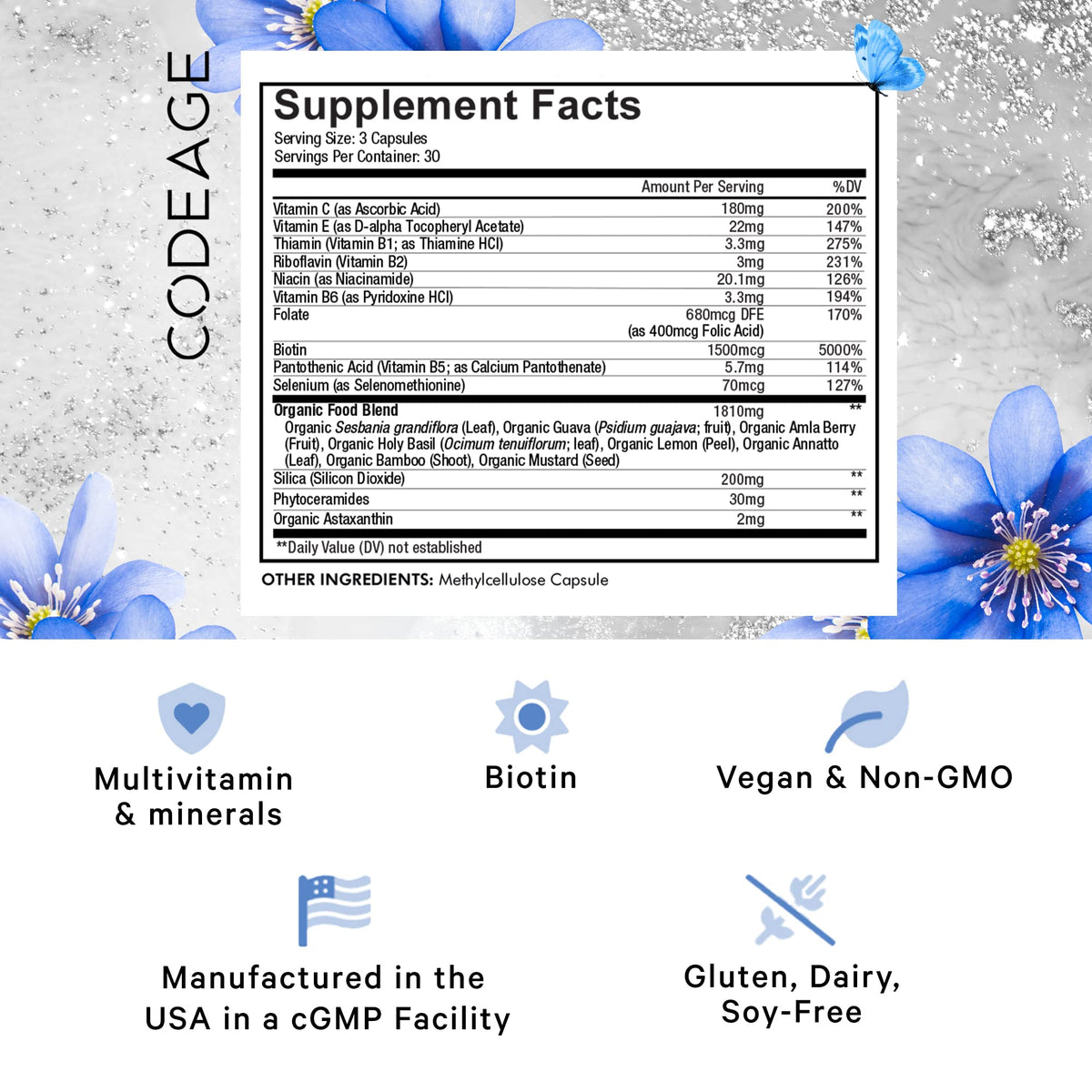Codeage Biotin Supplement with Vitamin C & E - 90 Capsules - image 2