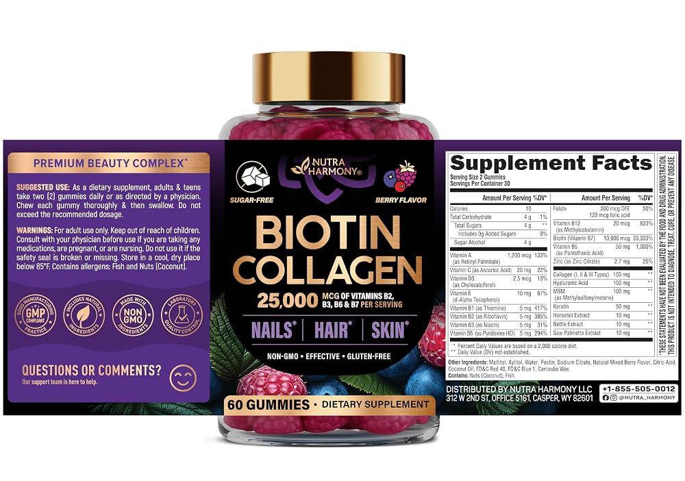 NUTRAHARMONY Biotin Gummies with Collagen - Hair Growth Support Skin