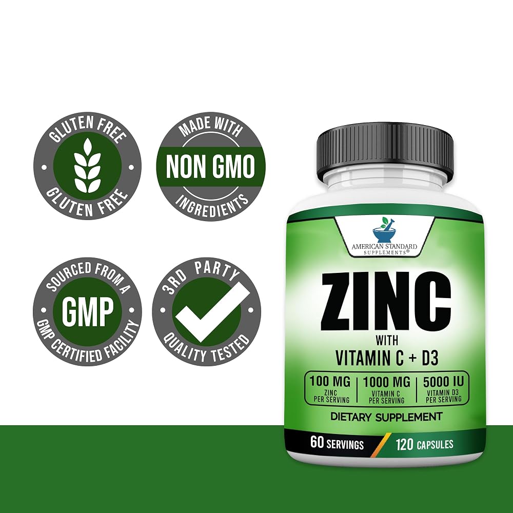American Standard Supplements Zinc 100mg Vitamin C 1000mg - 120 Capsules - image 7