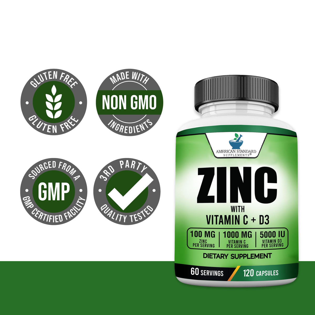 American Standard Supplements Zinc 100mg Vitamin C 1000mg - 120 Capsules - image 7