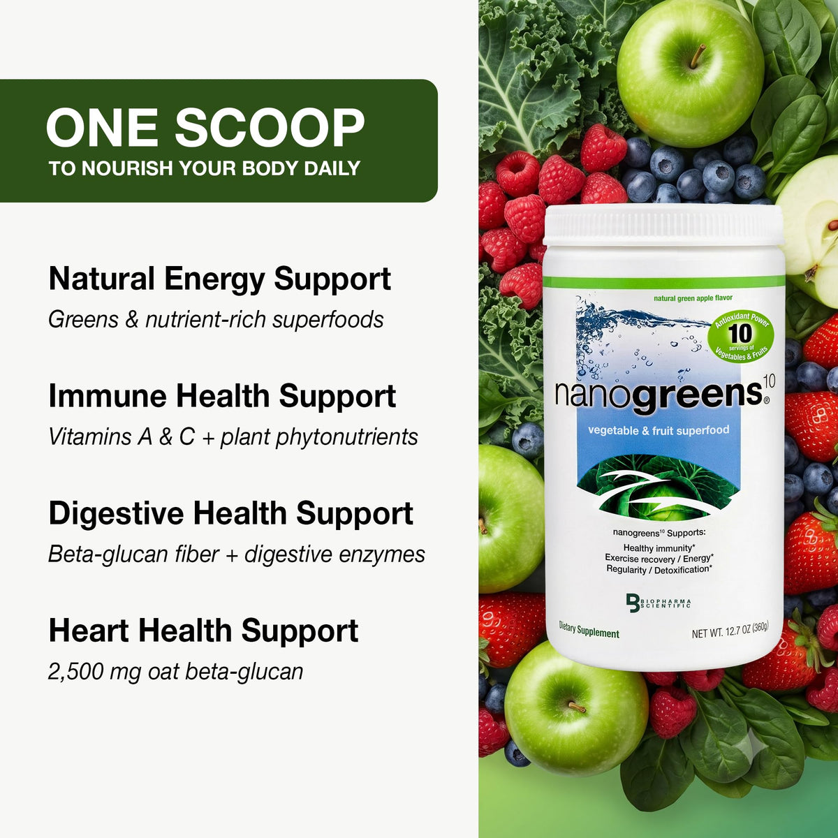 Biopharma Scientific NanoGreens Super Greens Powder - 30 Servings - image 5