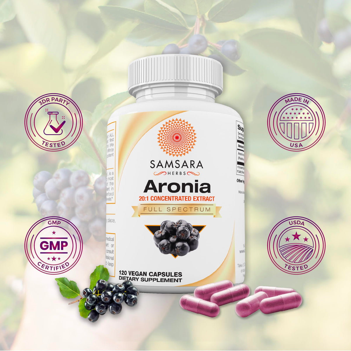 Samsara Herbs Aronia Berry 20:1 Extract - 120 Capsules - image 2