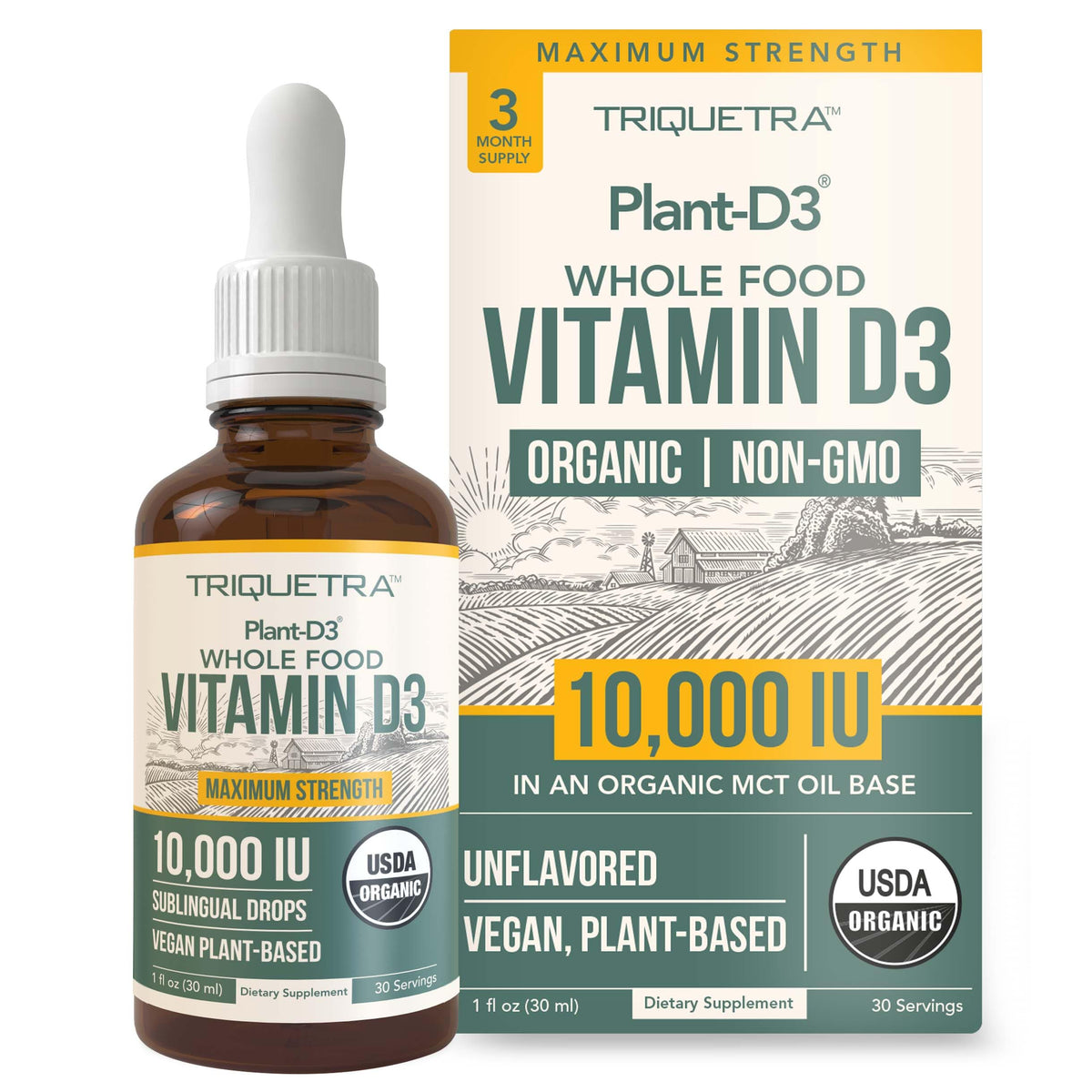 Triquetra Health Organic Vitamin D3 10,000 IU Liquid Drops - 1 Fl Oz