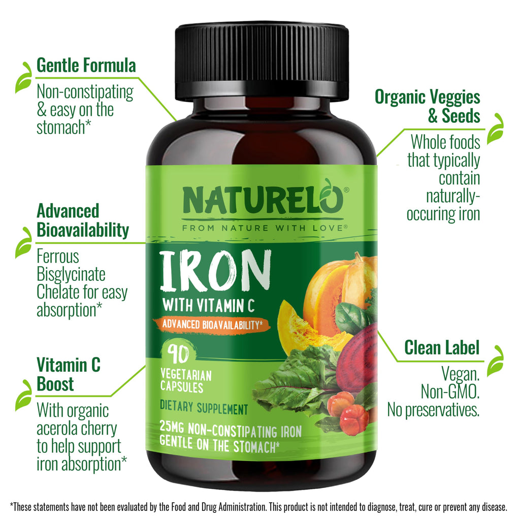 Naturelo Capsules iron 25Mg vitamin C gentle On The Stomach
