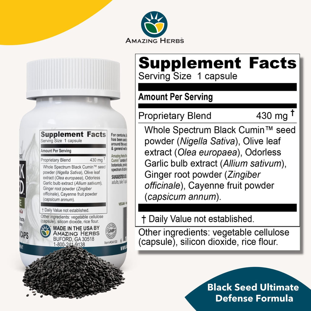 Amazing Herbs Black Seed Ultimate with Garlic & Ginger - 100 Capsules - image 6