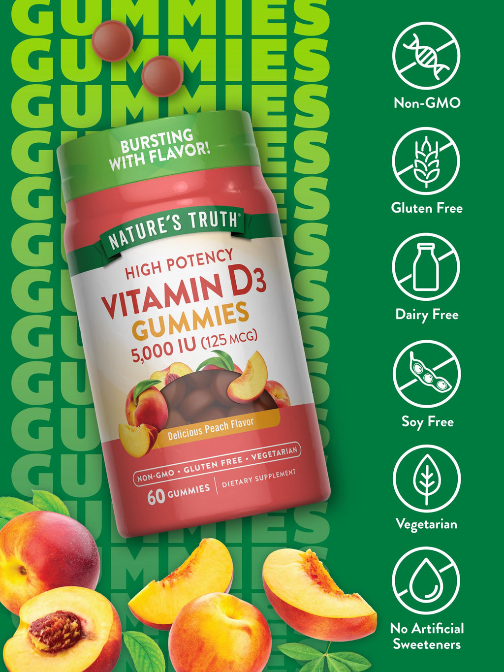 Nature's Truth Vitamin D3 5000 IU Gummies - 60 Count - image 3