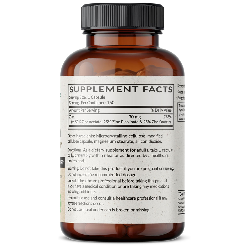 Futurebiotics Zinc Triple Action 30mg Immune Support - 150 Vegetarian Capsules - image 2
