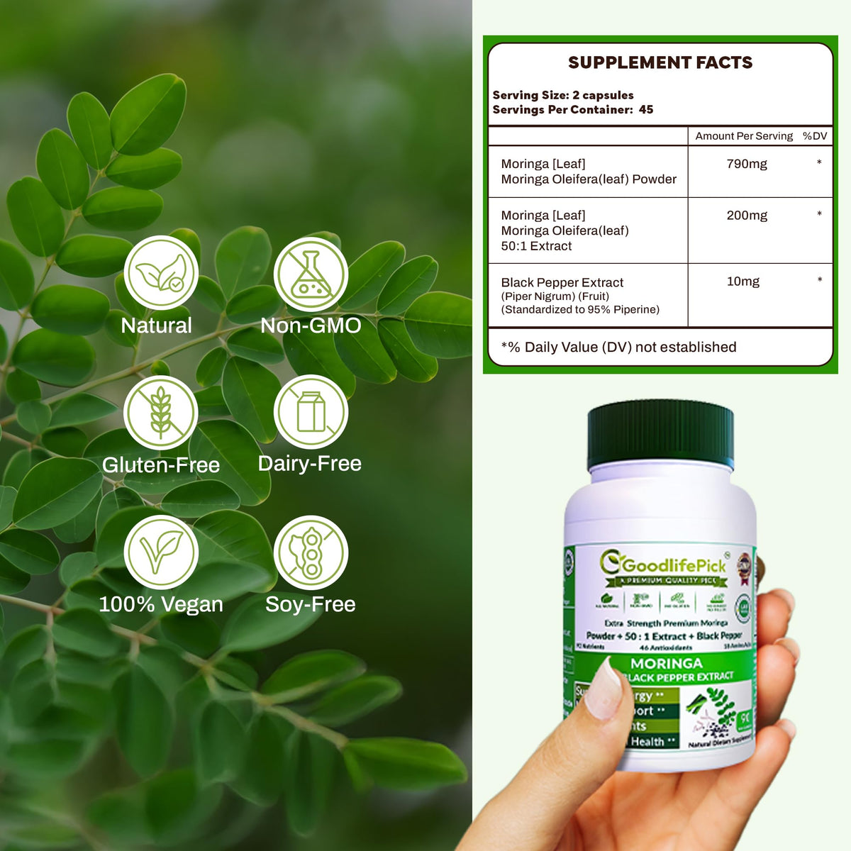 GoodlifePick Premium Moringa Capsules with Black Pepper