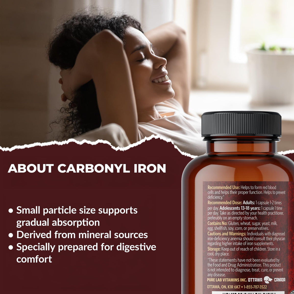 Pure Lab Vitamins Carbonyl Iron - 90 Vegetarian Capsules - image 4