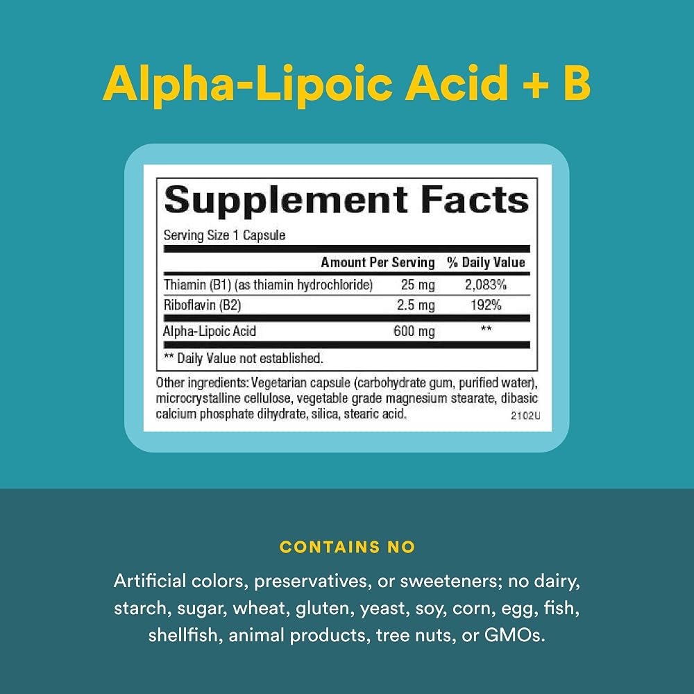 Natural Factors Alpha-Lipoic Acid with B1 & B2 600 mg - 60 Vegetarian Capsules - image 4
