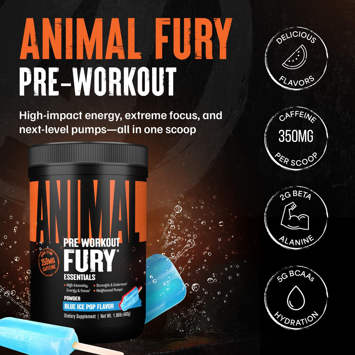 Animal Fury Advanced Pre Workout Powder Blue Ice Pop - 30 Servings - image 2