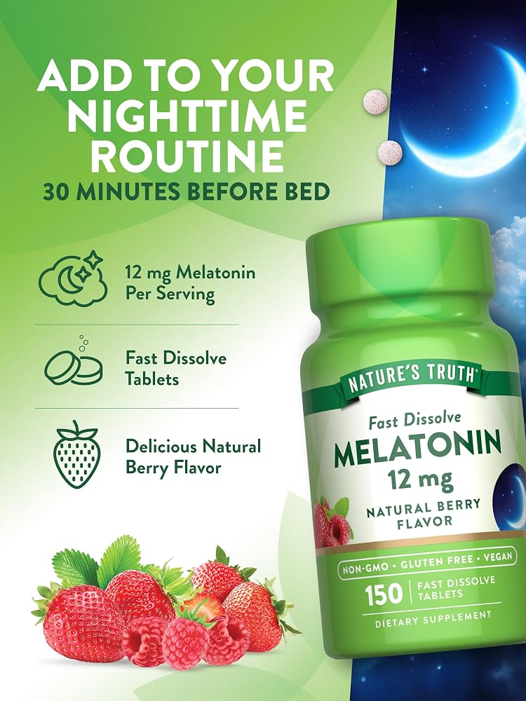 Nature's Truth Melatonin 12 mg Fast Dissolve - 150 Tablets - image 5