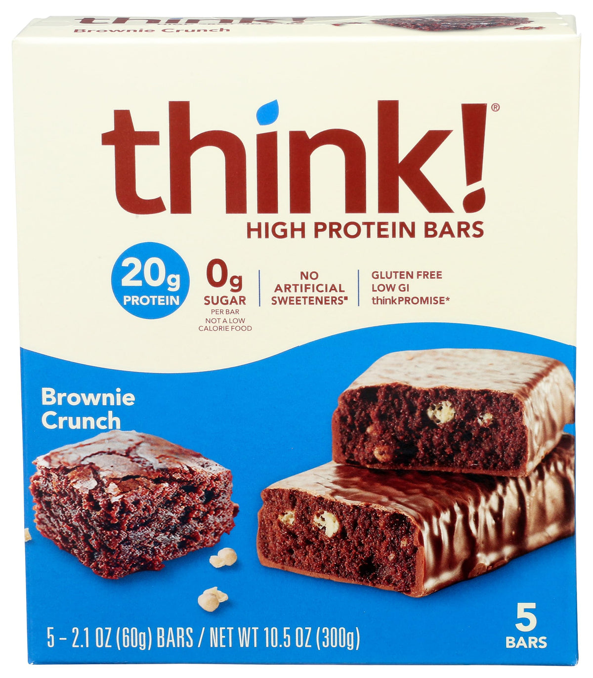 thinkThin High Protein Bars Brownie Crunch Sugar Free - 5 Bars