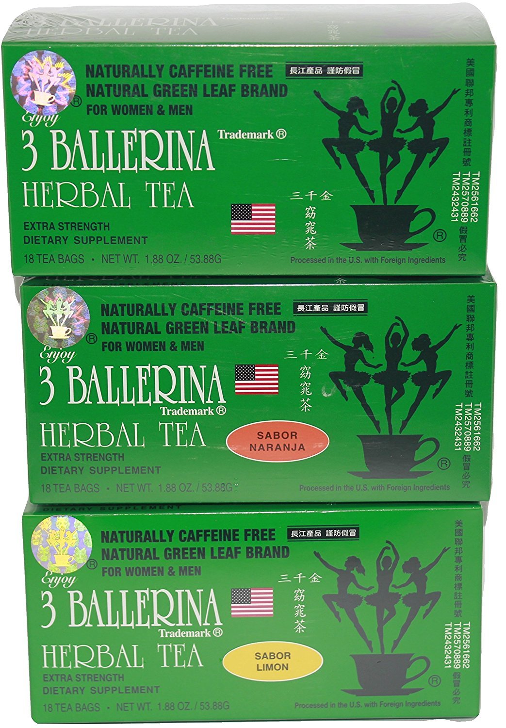 3 Ballerina Tea Extra Strength All Natural Dieters Drink - 18 Tea Bags