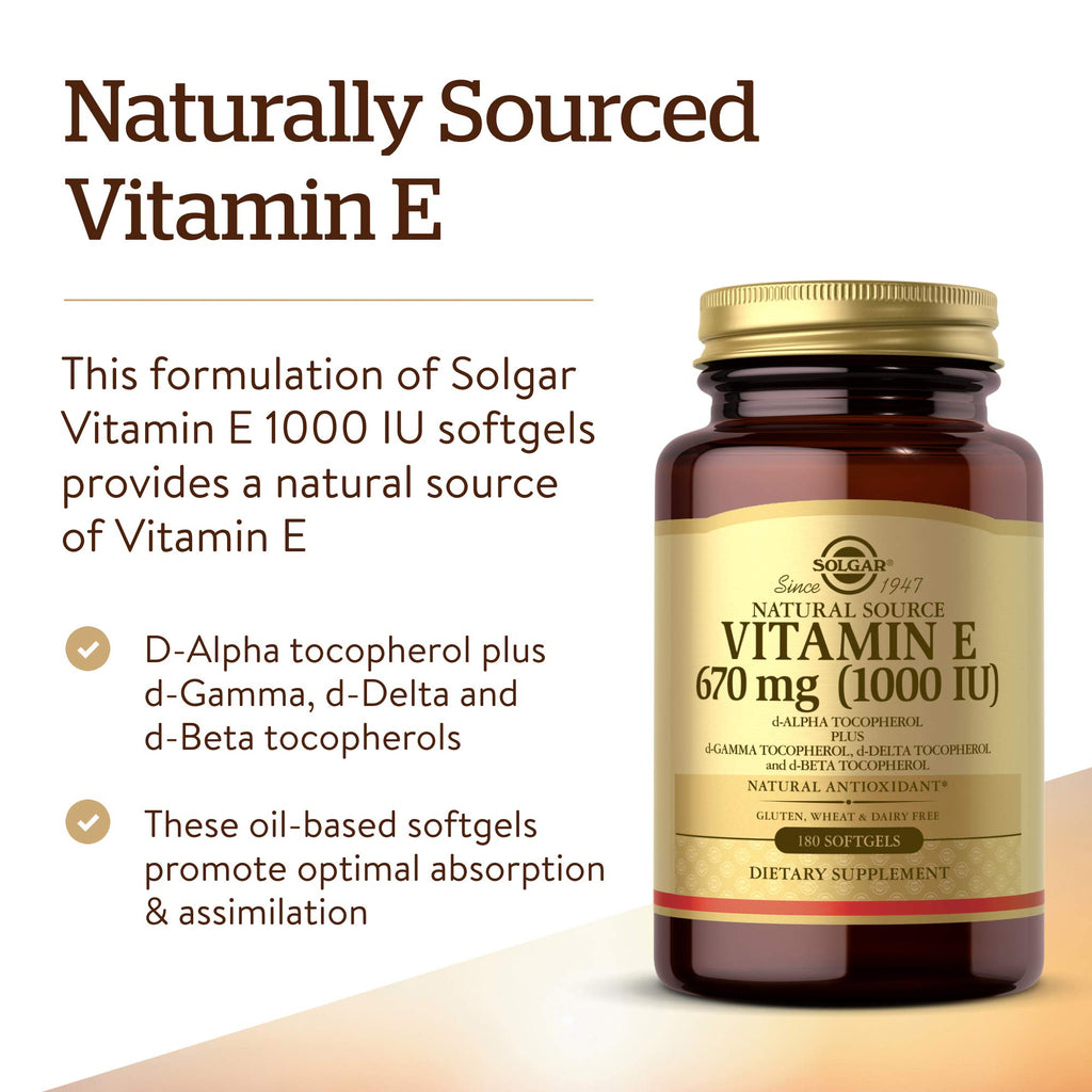 Solgar Vitamin E 670 mg (1000 IU) Antioxidant - 180 Softgels - image 3