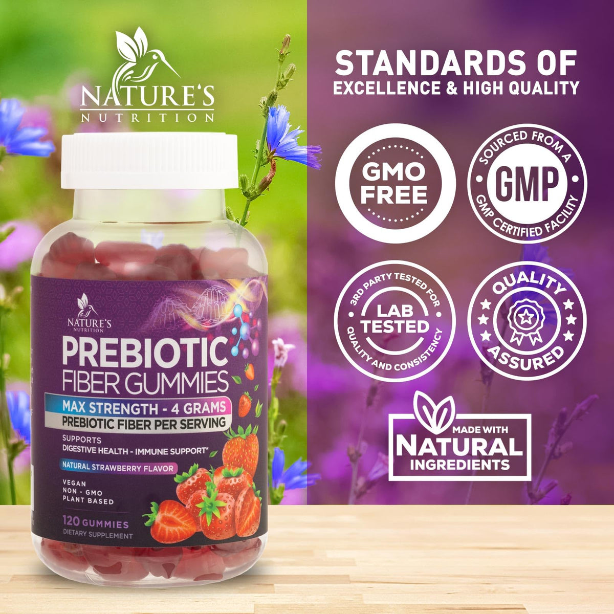 Nature's Nutrition Fiber Gummies 4g - Premium Prebiotic Plant Based