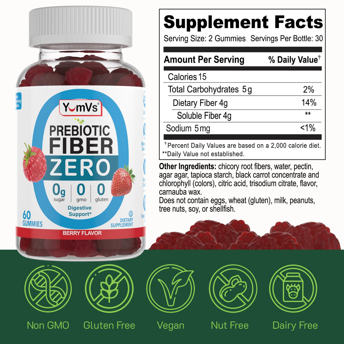 YUM-V'S Prebiotic Fiber Zero Gummies by YumVs