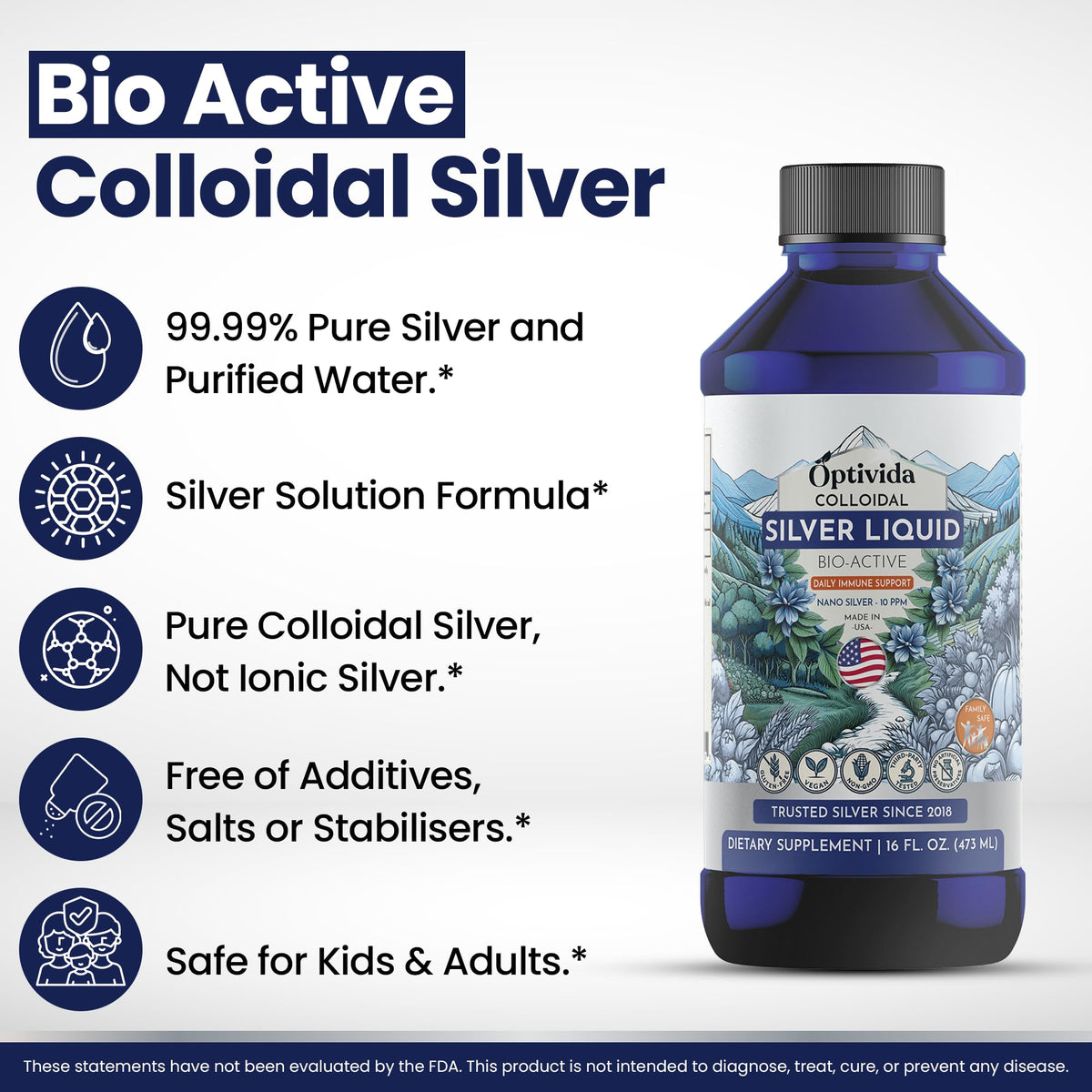 OPTIVIDA Colloidal Silver Liquid 10 PPM Nano Silver Hydrosol - 16 oz - image 4