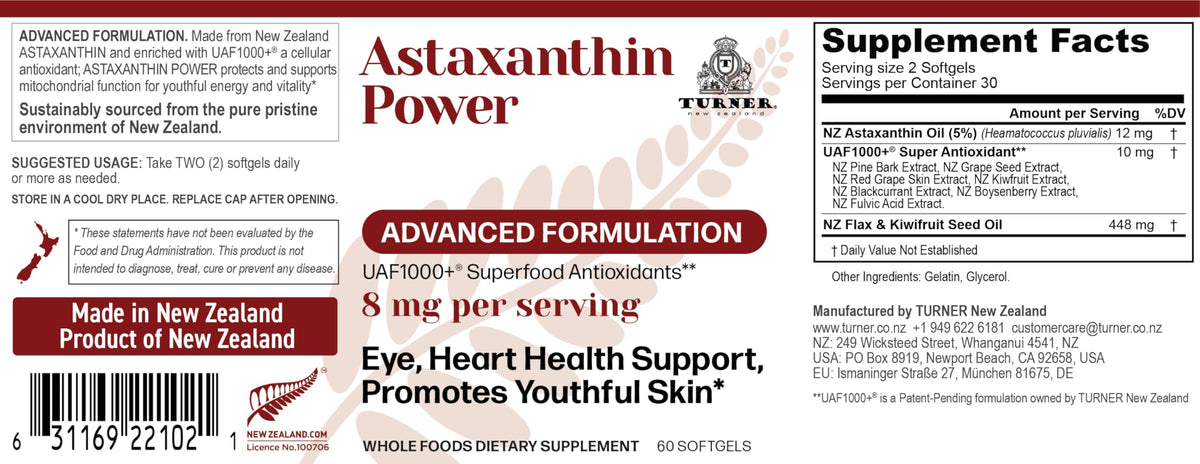 TURNER New Zealand Astaxanthin 12mg Antioxidant - 240 Softgels - image 2