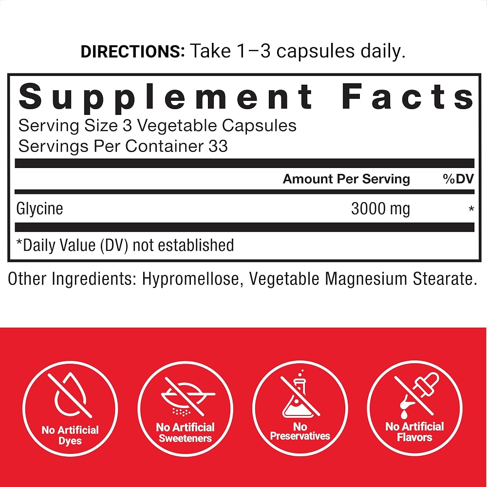Force Factor Glycine for Relaxation and Restful Sleep - 100 Vegetarian Capsules - image 4