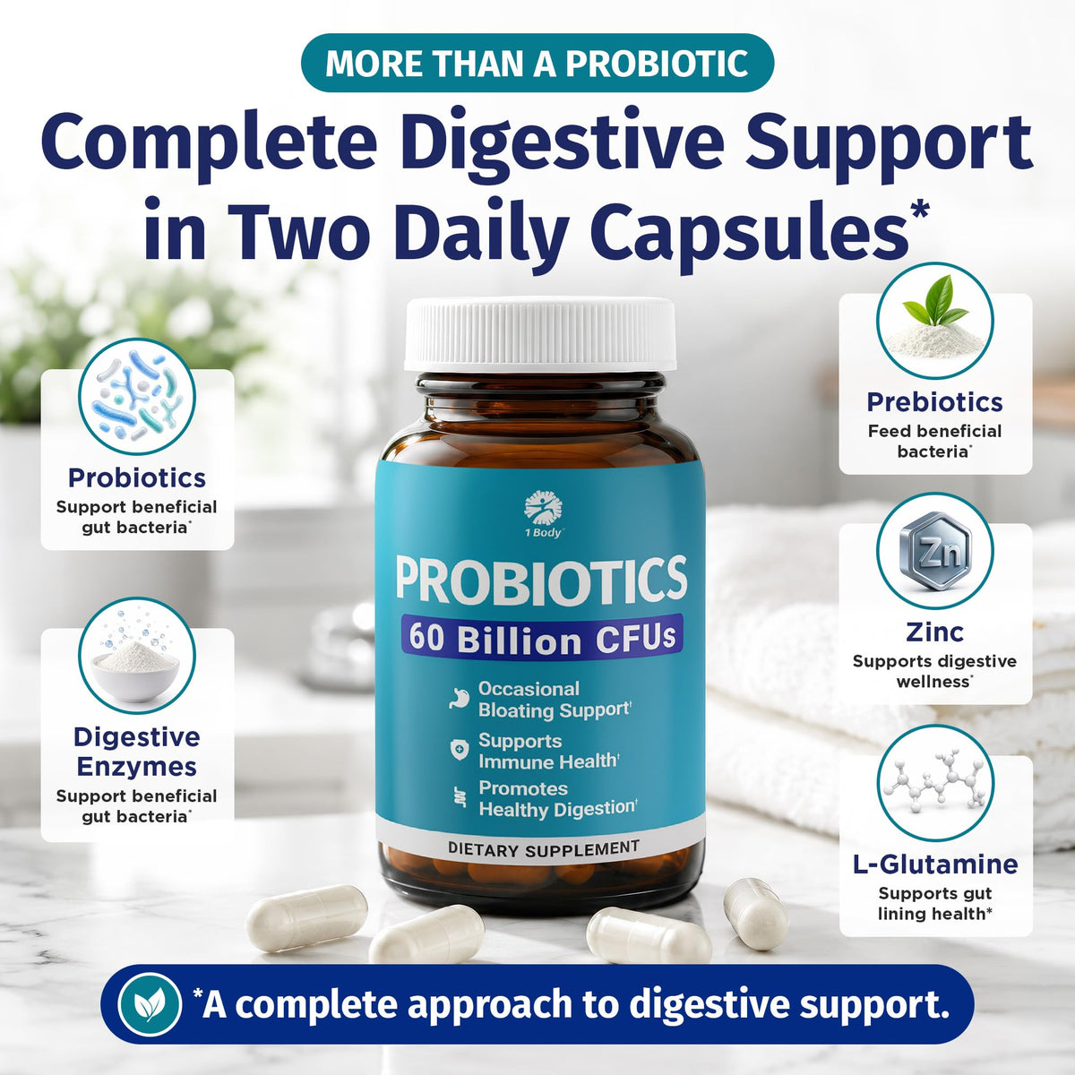 1 Body Probiotic 60 Billion with Prebiotics & Enzymes - 60 Vegan Caps - image 4