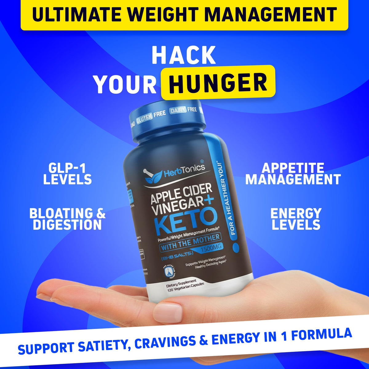 Herbtonics Apple Cider Vinegar + Keto BHB Capsules - 120 Count - image 2