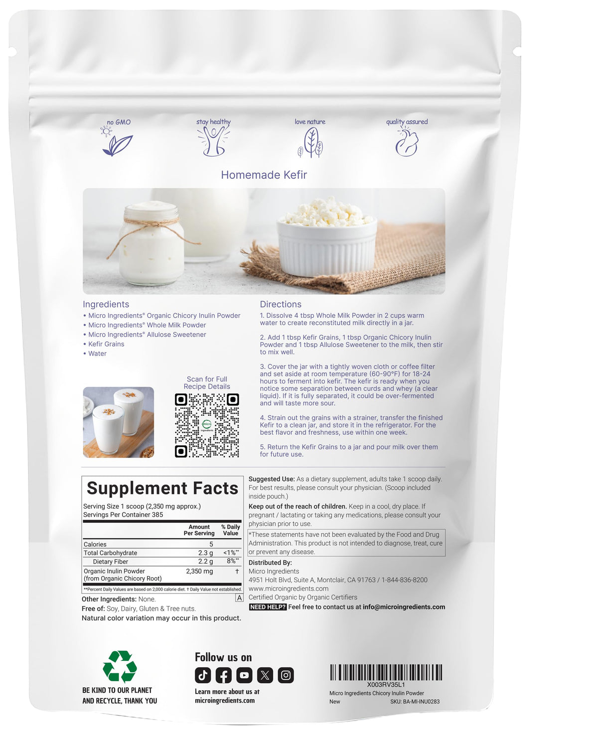 Micro Ingredients Organic Inulin Fiber Powder - 2 lb - image 2