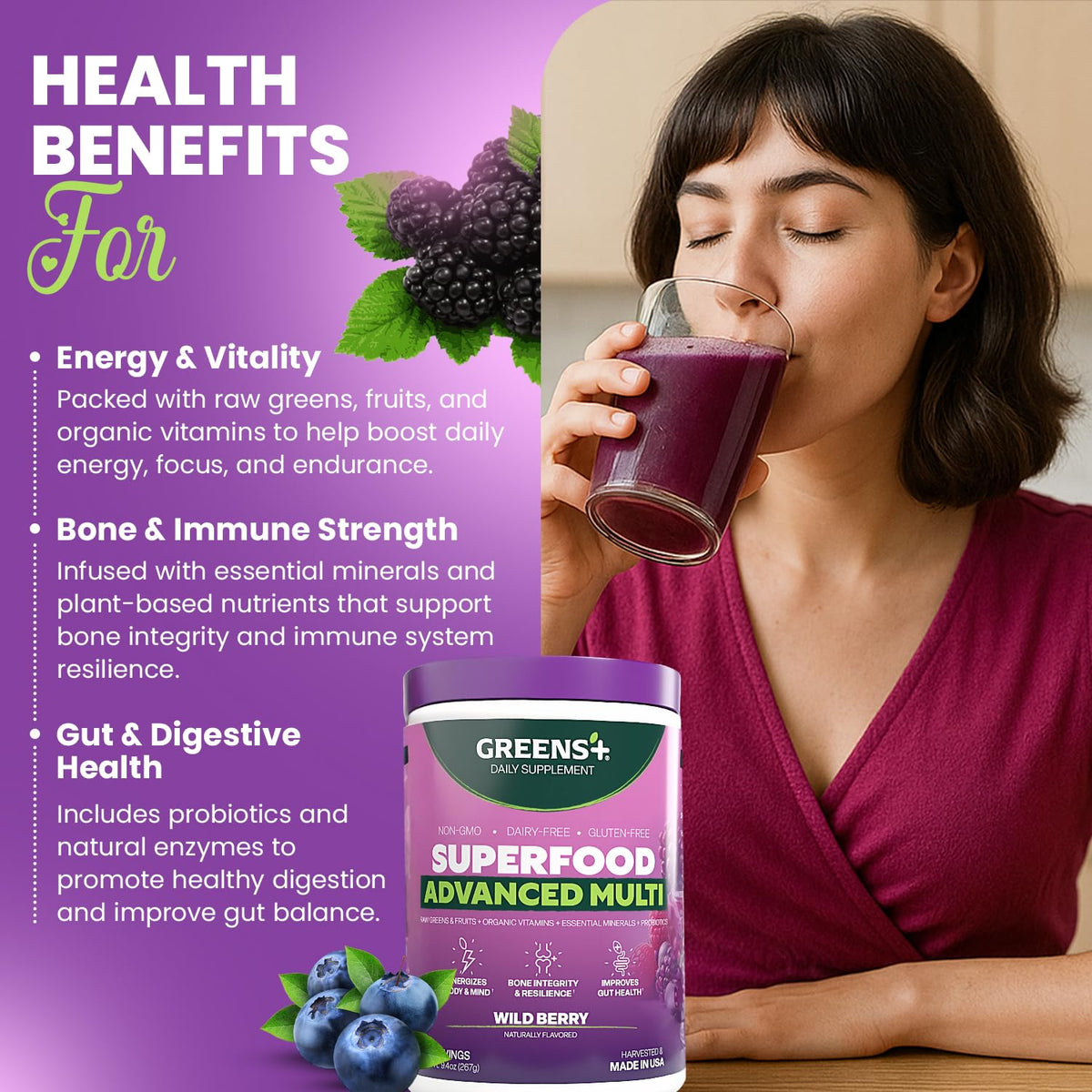 Greens+ Advanced Multi Wild Berry Superfood Powder - 9.4 oz - image 4