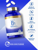 Carlyle Vitamin B1 500mg Thiamine - 200 Vegetarian Caplets - image 4