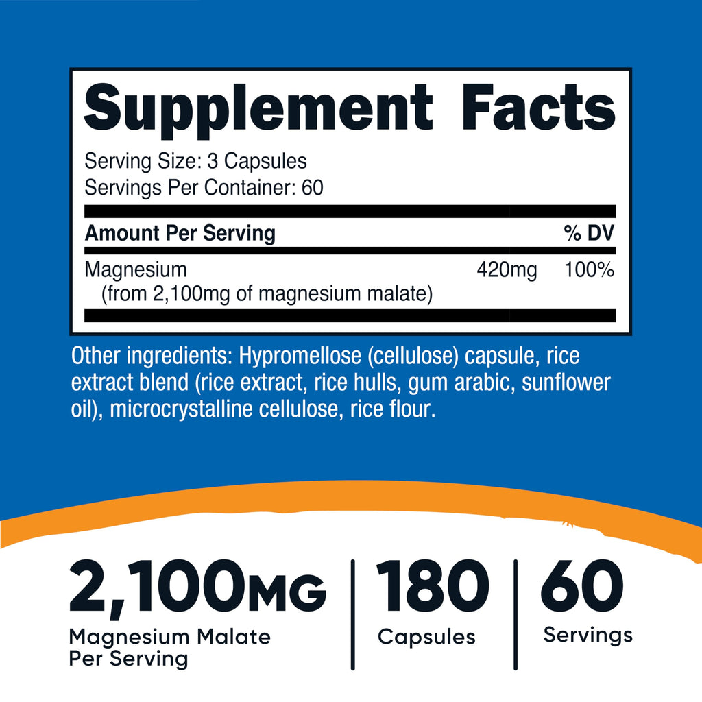 Nutricost Magnesium Malate 420mg - 180 Vegetarian Capsules - image 2