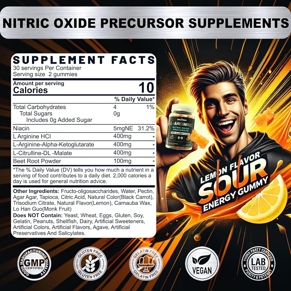 Nextdia Sugar Free L Arginine Nitric Oxide Gummies 400mg for Men